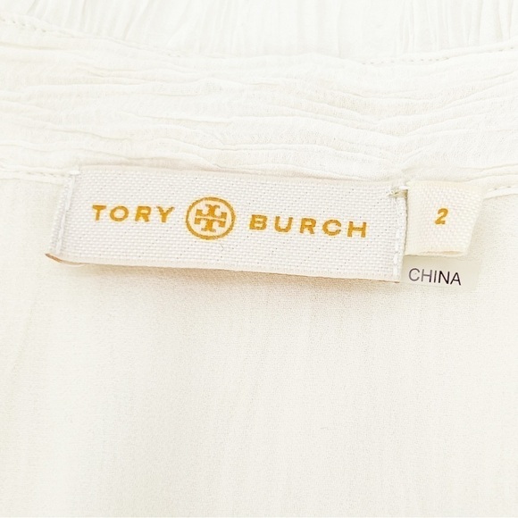 Tory Burch Deneuve Ruffle-Trim Dress Size 2 New Ivory Plissé" Fabric Ruffle EUC - Picture 7 of 10